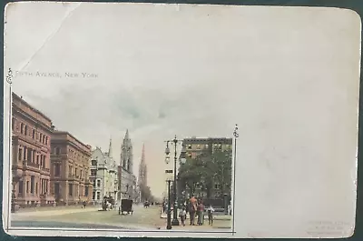 Antique Souvenir Card (pre-1900): 5th Ave NYC Note Horse-drawn Buggy Unposted • $5