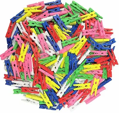 50x MINI PEGS Mixed Colour Small Wooden Pin Clip Art Crafts Hanging Photo Clamp • £2.69