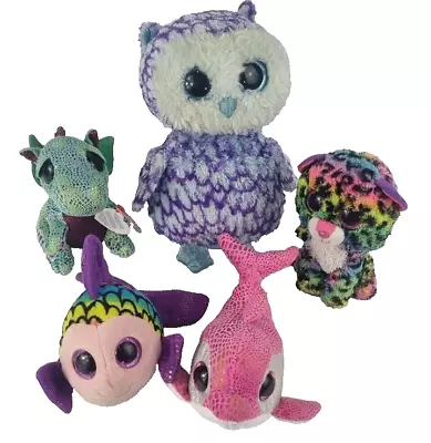 Mixed Lot Ty Beanie Boo Plush X5 Cinder Dotty Oscar Flippy Sparkles • $39.95