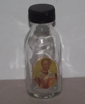 Vtg Empty St Saint Nicola Nicolas Basilica Color Print Glass Holy Water Bottle • $25