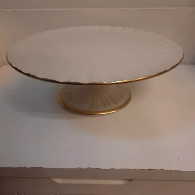 VNTG LENOX Fluted Pedestal Footed Cake Plate Stand 24K Gold Rim 10.50 X3.75” • $28.50