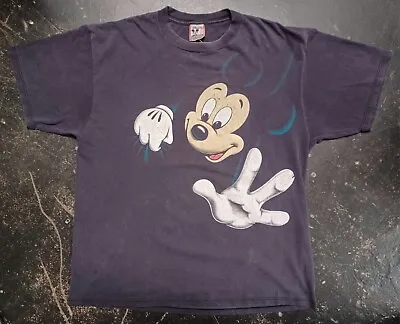 Vintage 90s Disney Mickey Mouse Designs AOP Double Sided XXL Black Shirt #MV272 • $250