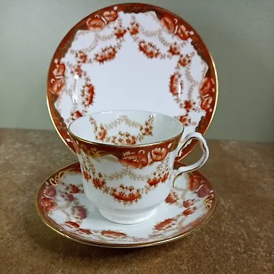 Vintage 1930s Collingwood Rust & Gilt Floral Tea Cup Saucer & Plate Trio  • £6.95