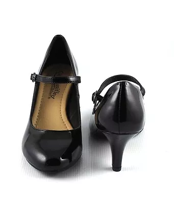 Black Patent Cutie Practical Round Toe Mary Jane 2 3/4  Mid Heels Pumps • $21.99