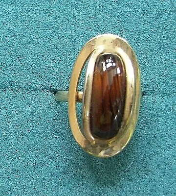  PREMIERE  Gold Tone Tiger Eye  Adjustable Ring  Sarah Coventry Jewelry Vintage • $14