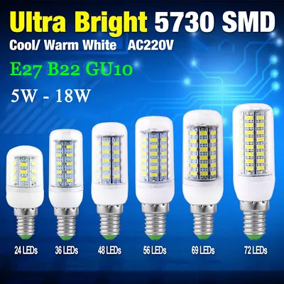 E27 B22 GU10 LED Corn Bulb 5W 7W 9W 12W 15W 18W 5730 SMD AC 220V Light Lamp • £3.04