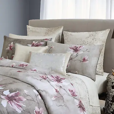 Michael Aram Magnolia Queen Duvet Cover 2 King Shams Flower Mauve Pink Botanical • $369