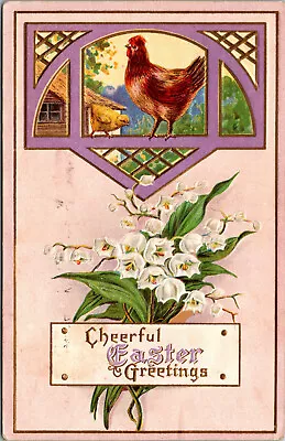 Vtg 1910s Easter Cactus Cheerful Greetings Chicken Winsch Back Embossed Postcard • £6.80