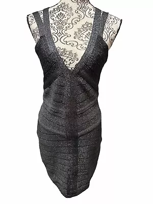 BEBE Women’s Size Large Black Glitter Bandage Strappy Mini Dress NWT • $49.99