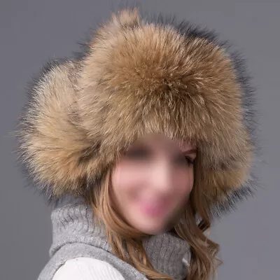 Women Winter Warm Raccoon Whole Skin Hat Fox Fur Lei Feng Outdoor Windproof Cap • $49.50