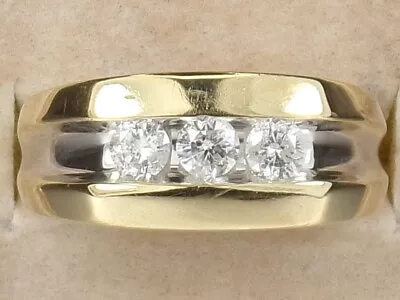 Men's 14k Yellow Gold Diamond-.50 Tcw Three Stone Band Fine Ring-Size 9.25 • $359