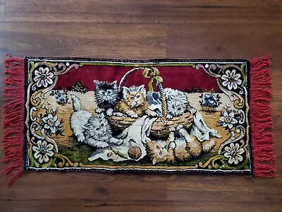 $48 • Buy Vintage Cat Kitten Playing Tapestry Wall Hanging Decor Rug 