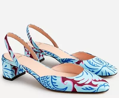 J Crew Slingback Block Heel Jungle Print Shoes Sandals Blue Burgundy Size 8 New • $45