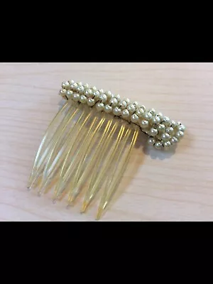 Vintage Hair Comb Faux White Pearl Cluster Seed Beads Clear 2” Comb Pick • $5.99