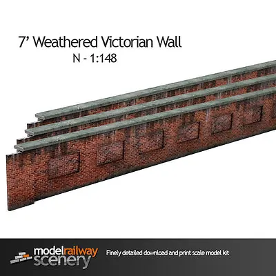 7' Victorian Red Brick Lineside Weathered Wall N Gauge Pre Cut Card Kit • £10.18
