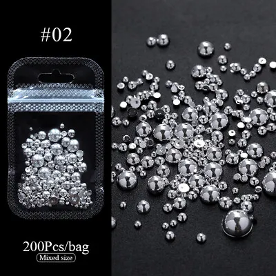 200pcs Silver Pearl Shape Nail Art Decoration Mixed Size 3D Manicure Accessories • $0.99