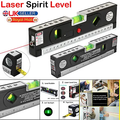 Tape Measure MultiPurpose DIY Spirit Level With Laser Horizontal Cross Rule Tool • £10.89