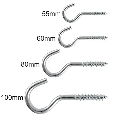 Screw In Hooks Large Heavy Duty Cup Mug Coat Tool 55 60 80 100mm Kitchen Garage • £2.99