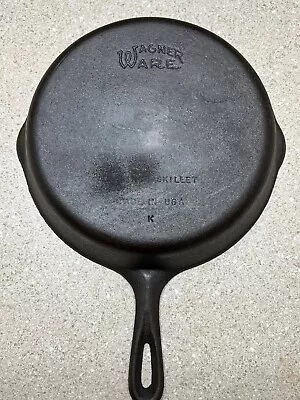 Vintage #8 K Wagner Ware Stylized Cast Iron 10 1/2  Inch Skillet Restored USA • $29.99