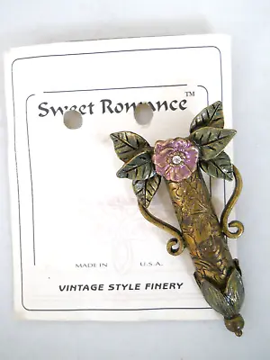 Vintage  Sweet Romance  By Shelley Cooper Bud Vase Brooch/Pin On Original Paper! • $21.95