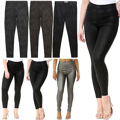 EX M&S Ladies Printed Coated High Waisted Jeggings Womens Skinny Stretch Pants • £12.99