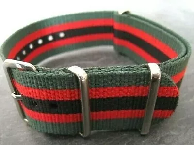 24mm Black Green & Red Nylon Military Style Watch Strap. From UK • £3.15