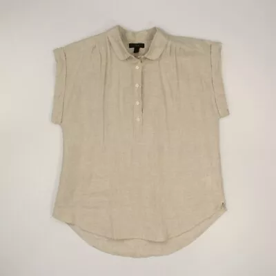 J Crew Womens 100% Linen Tunic Blouse Top Size Small Beige Pullover Collar J2928 • $14.95