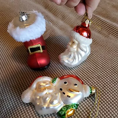 Christmas Ornaments Mercury Glass Lot 3 Santa Furry Boot Cresent Moon & Snowman • $13.91