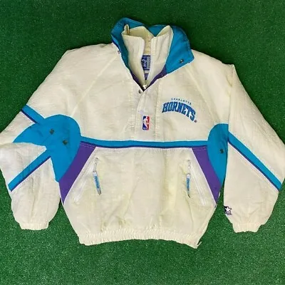 $350 • Buy Vintage Charolette Hornets NBA Half Zip Pullover Puffy Starter Jacket | Adult SM