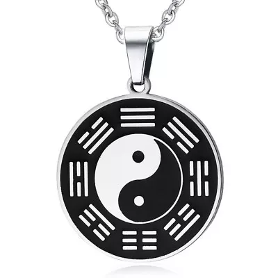 Mens Stainless Steel Protection Bagua Amulet Yin Ying Yang Pendant Necklace • $20.77