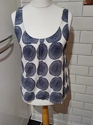 Marimekko Blue White Cotton Sleeveless Top UK 10 • £18.99