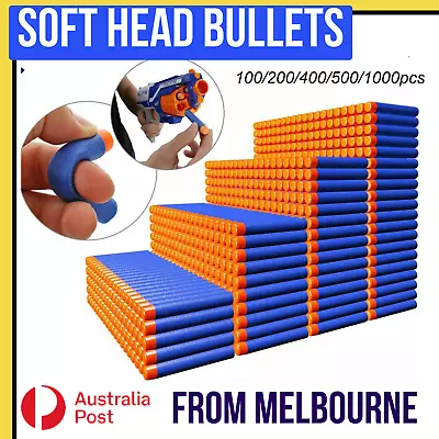 100 X Bullets SOFT HEAD Strike Elite Dart Refill Fits Most Nerf Guns BLUE • $60.11