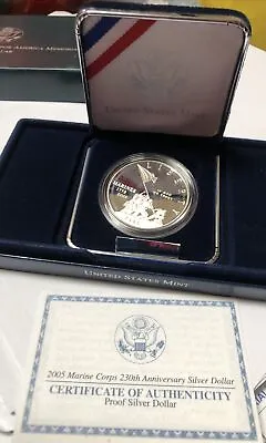 2005-p Marine Corps 230th Anniversary Proof Silver Dollar In Ogp  5c1 • $65