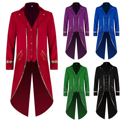 Men Gothic Jacket Steampunk Tailcoat Long Coat Halloween Medieval Costume Frock❉ • $27.89