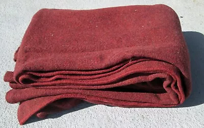 $34.99 • Buy Vintage Wool Blend Fabric Military Blanket Throw 76 X84  Burgundy Wine Red Heavy