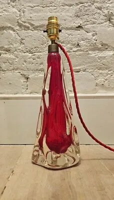 Vintage Seguso Archimede Murano Table Lamp Base Glass Red Clear Sommerso • £190