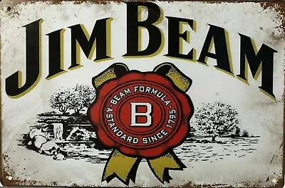 JIM BEAM Rustic Look Vintage Tin Metal Sign Man Cave Shed-Garage And Bar Sign • $12.99