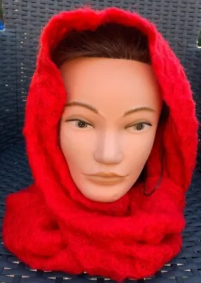 Red Scarf Knitted Collar Cowl Snood Tube Hood Neck Warmer Waffle Ladies Mens Uni • £6.05