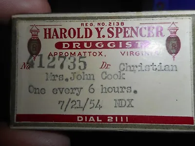 $16.25 • Buy Antique Drug Store Medicine Pharmacy Box Harold Spencer Appomattox, VA 
