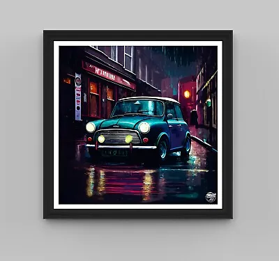 Classic Mini Cooper Soho Print - Vintage Car Poster Wall Art Gift Artwork Decor • £21.25