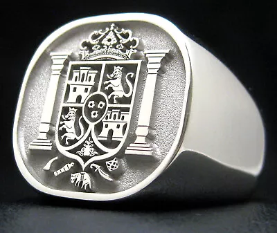 Custom Made Family Crest Ring Cushion Signet Ring • £425.86
