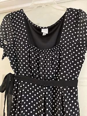 Vtg $98 Marilyn Monroe Pin Up Baby Doll Dress Midi B&W Polka Dot 2 Layered Dress • $16