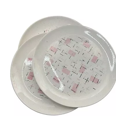 Vernon Ware Tickled Pink 10  Plates Metlox 50s Dinnerware Atomic MCM Set Of 3 • $40