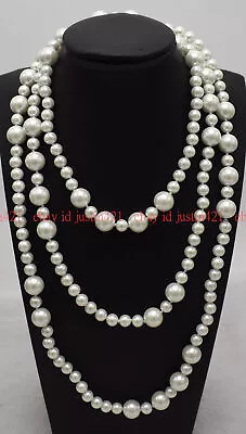 Genuine 6+10mm Pretty White South Sea Shell Pearl Round Beads Long Necklace • $6.17