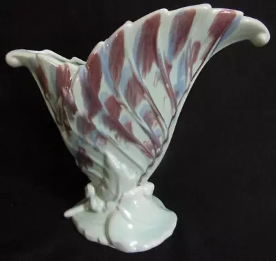 Royal Haeger Pottery Leaf Vase Rare Glaze Mint Green With Blue Brown • $33