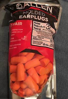 Allen Noise Reduction Molded Earplugs 32 Decibels Orange 50 Pair Bags NEW 2365A • $6
