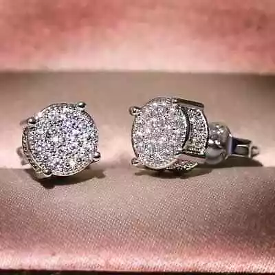 Exquisite Pave 14K White Gold Plated Shiny Cubic Zirconia Men Women Stud Earring • $8.85