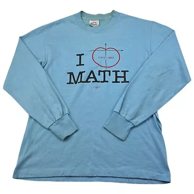 Vtg 80s T Shirt Tee I Love Math Lovers Long Sleeve Blue Geek Nerd Tee Jays Hef • $24.95