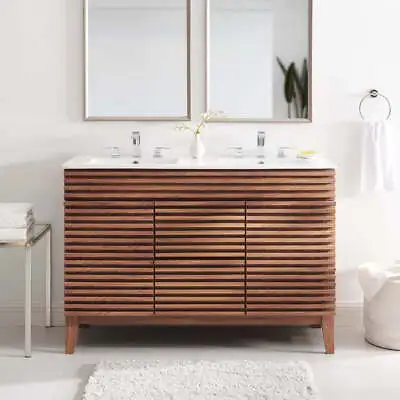 Modway Render 48  Double Sink Bathroom Vanity Walnut White • $812.99