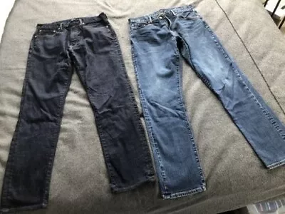 Lot 2 Gap Men 32 X 32 Athletic Jeans Denim Cotton Spandex Dark & Light Blue • $29.99